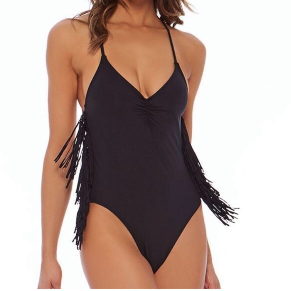 L*Space Black Fringe One Piece Swimsuit